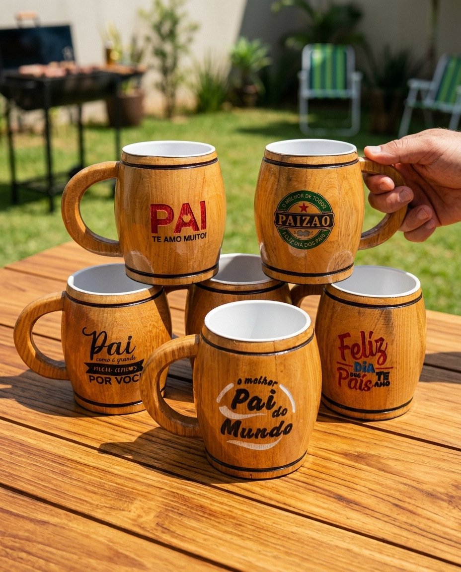 Caneca Barril de Madeira Dia dos Pais