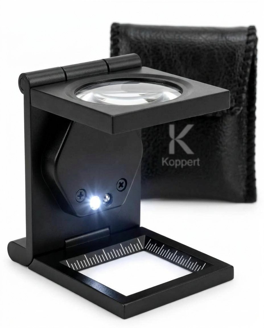 Lupa de mesa com bolsa em courino + led