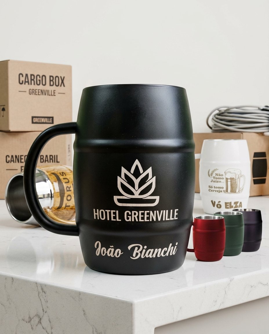 Caneca de Chopp Inox Barril Personalizada